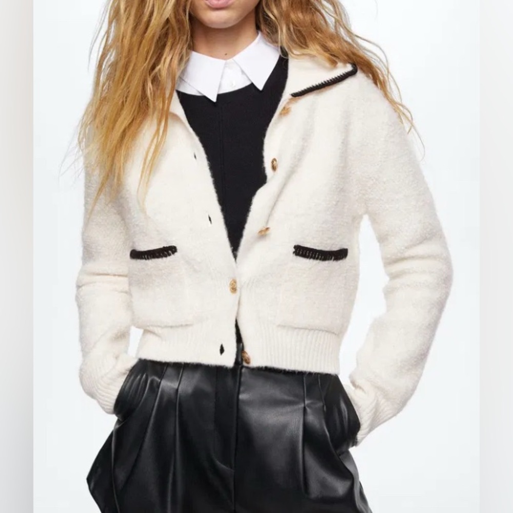 Mango Contrast Trims Cardigan
